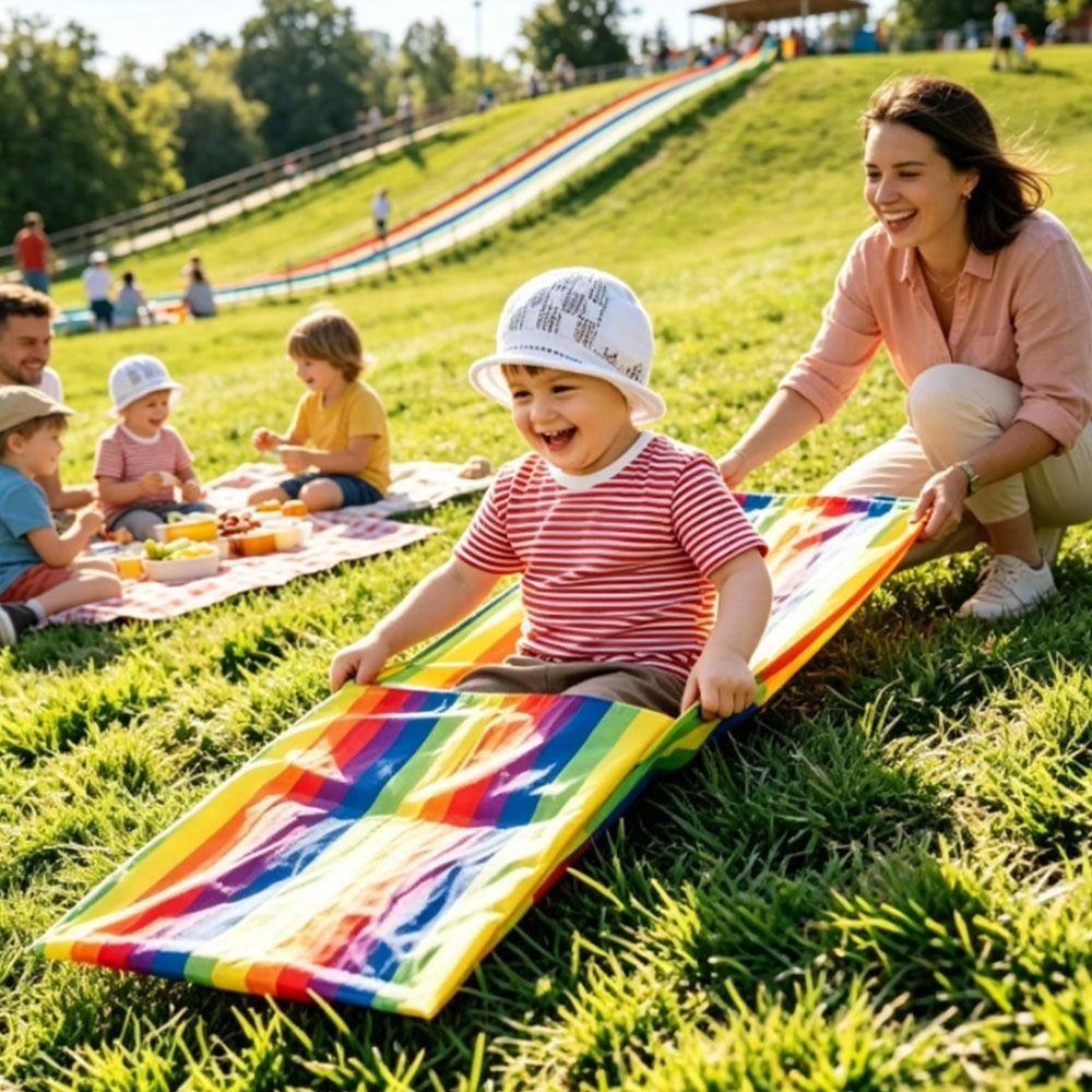 Foldable Rainbow Grass Skiing Mat Lightweight Rainbow Grass Dragging Mat Beach Grass Floor