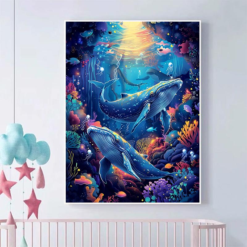 5d DIY Diamond Painting Cross Stitch Whale Diamond Embroidery Underwater World Mosaic Full Round Drill Home Decor