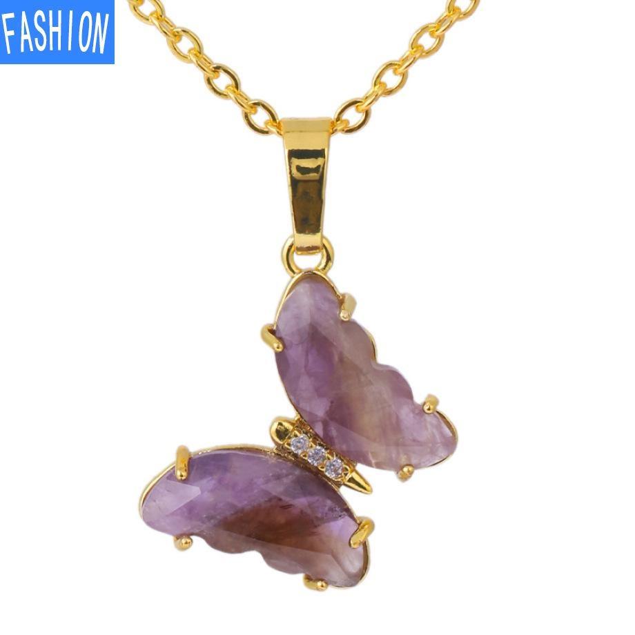 

Женская мода Кристалл Аметист Розовый Кварц Подвеска в виде Бабочки Ожерелье Подарки на День Матери Ожерелье Серебро/Золото Amethyst золотой