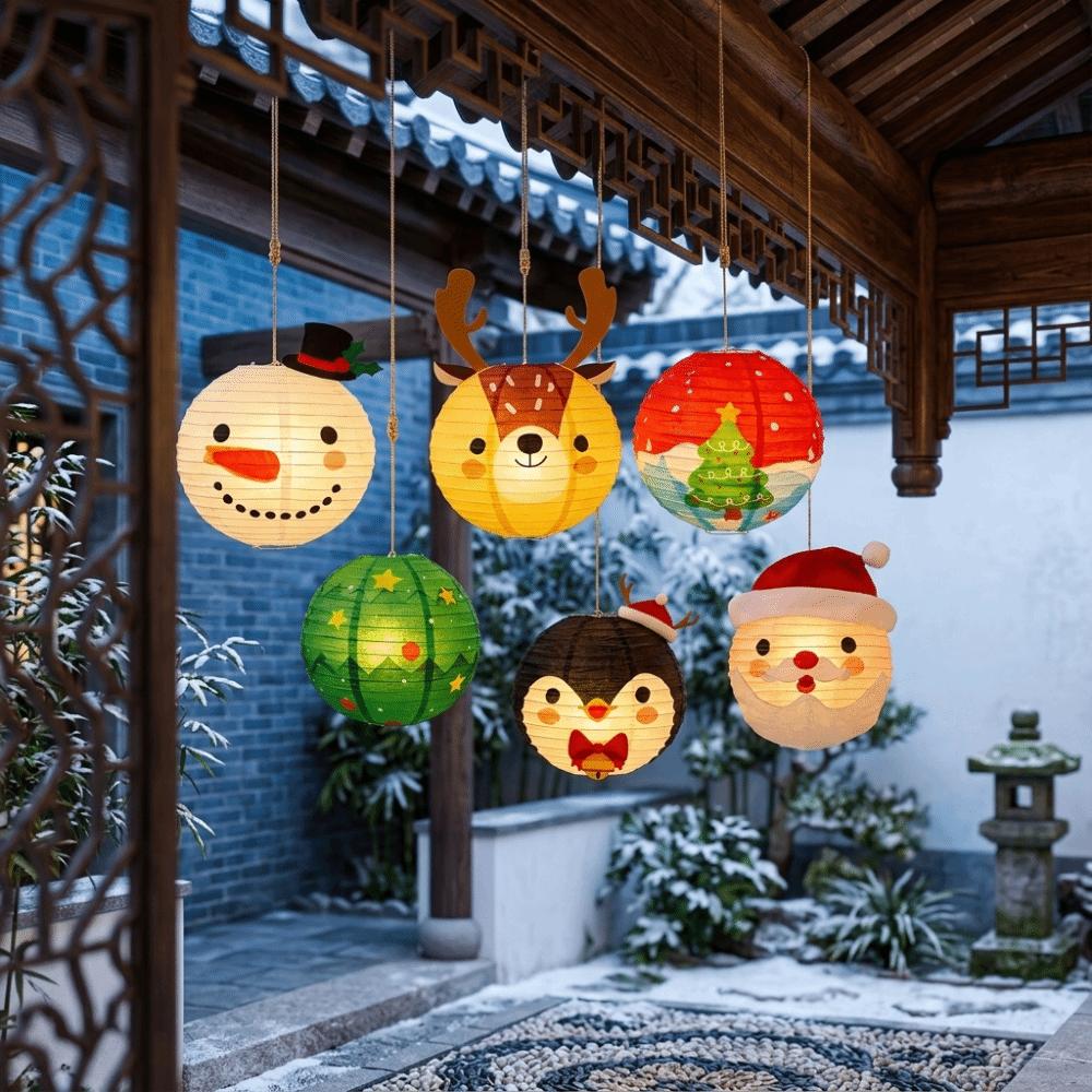 6 pcs DIY Christmas Paper Lantern Santa Claus Festival Lanterns Folding Lantern Ball Lantern Decor