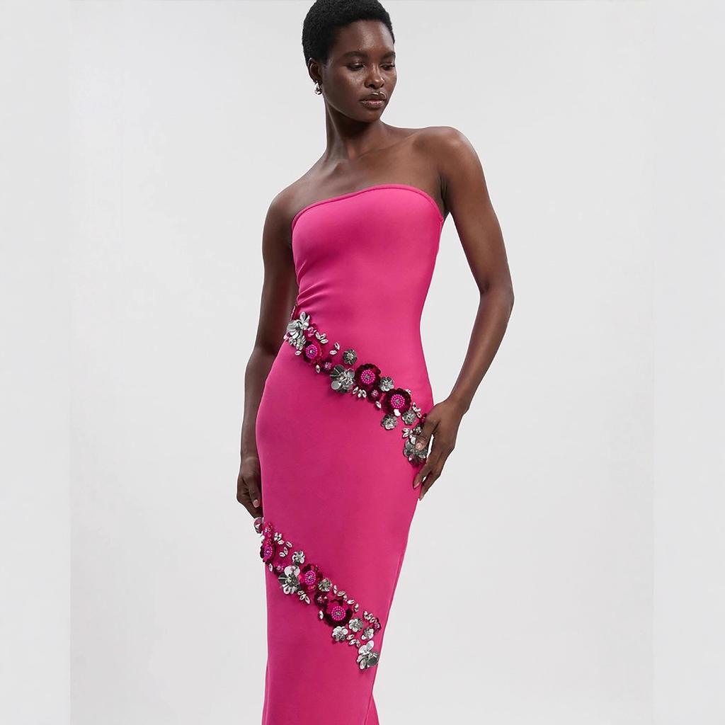 European and American Women's Clothing Handmade Diamond-encrusted Sequined Temperament Tube Top Split Bandage Dress