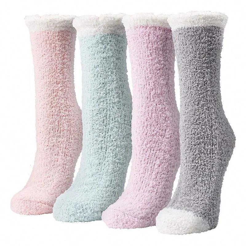 4 Pairs Women's Winter Warm Socks -Fuzzy Thick Thermal Fluffy,Soft Cute Home Slipper Socks,Fashion Sleeping Socks for Daily Wear
