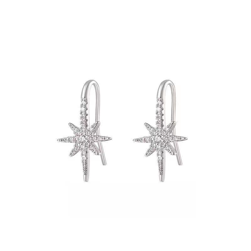 Eight-Pointed Star Diamond Stud Earrings for Women - Exquisite, Lightweight, Elegant, Niche Design