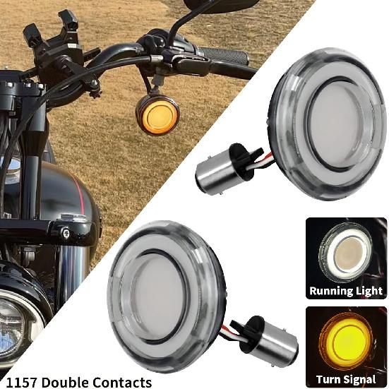 

Motorcycle LED Turn Signal Light Bullet Style 1157 Front Indicator Lights Mini Fit for Harley Touring Road King Softail Dyna Sportster 883 1200 Grey
