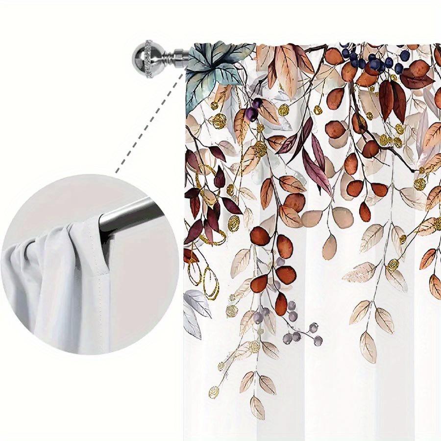 2pc Brown Leaf Print Curtains On White Background   Polyester Fabric   Machine Washable   Suitable for Living Room   Bedroom   Study