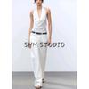 Spring and Summer New Women's Clothing Bowknot Decoration Draped Fashion Hanging Collar Silk Satin Texture Tops 2892650