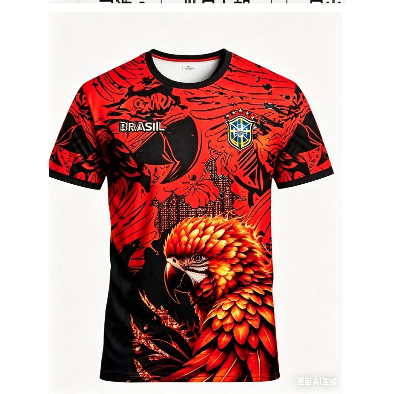 Brasiliansk fodbold fan art grafik herre T-shirt, fodboldtrøje, udendørs sport og fitness, afslappet modeBørnegaver