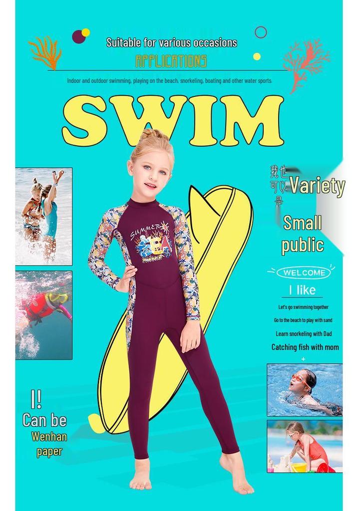 Children's Long Sleeve Sun Protection Swimsuit for Girls - Quick Dry, Ideal for Snorkeling and Training