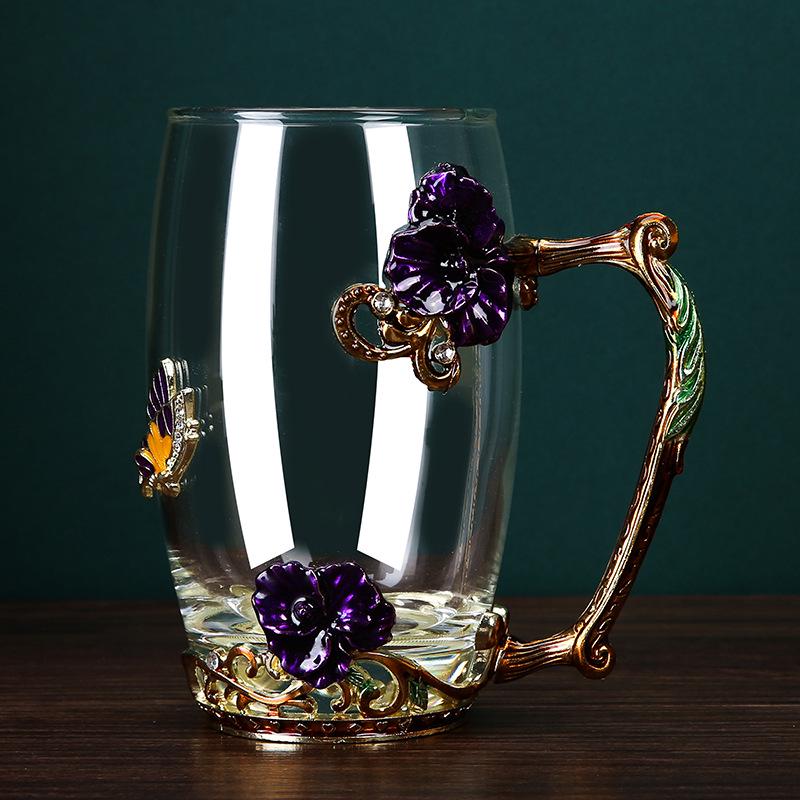 Creative Enamel-Colored Luxury Coffee & Milk Glass Cup Set for Living Room