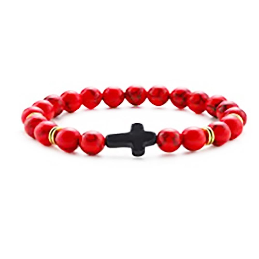

JYL TS Bracelet Black Cross Elastic Style Brings Protection And Positive Energy Synthetic red pine світло-малиновий колір
