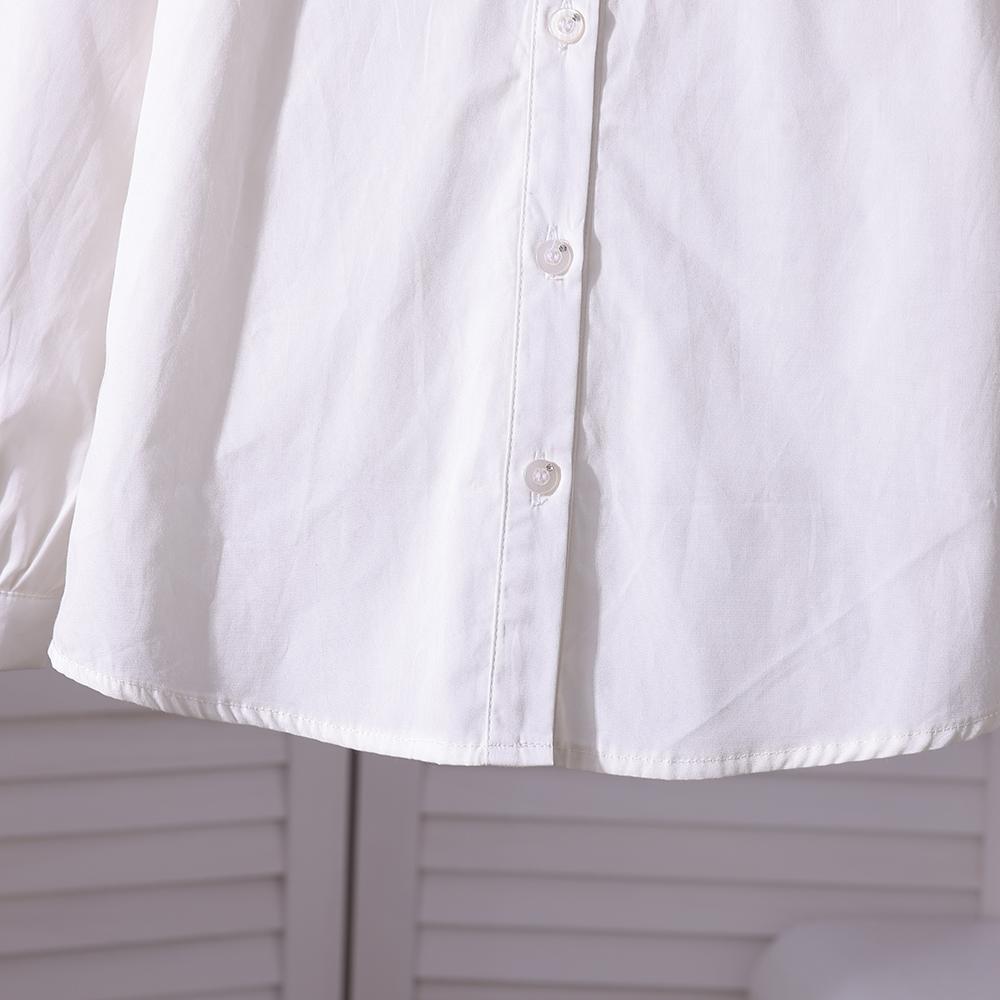 Girls White Long Sleeve Blouse 100% Cotton Ruffled Collar Bow Embroidery Spring Autumn Top for Kids Aged 5-12