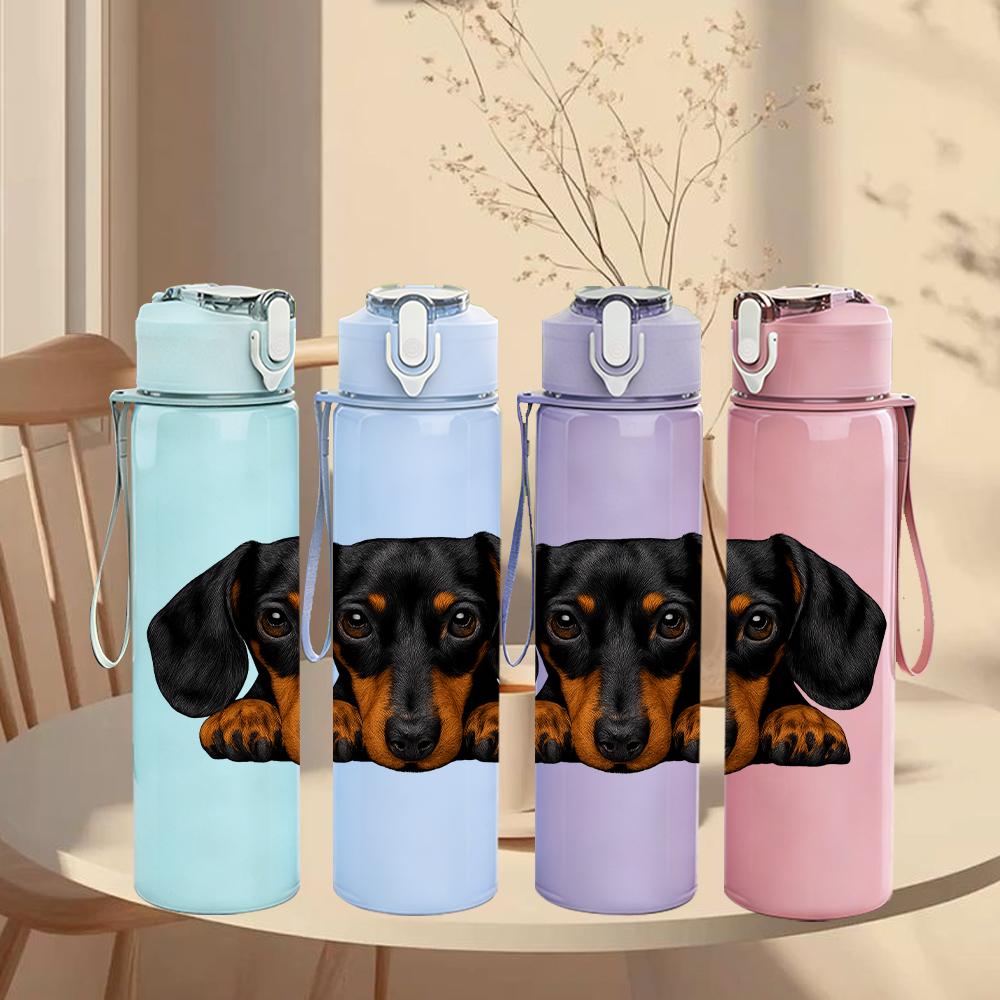 1PC Black Brown Dachshund Bust 750ml Color Plastic Sports Water Bottle Leakproof Flip Straw Lid For Sports Office Home Use