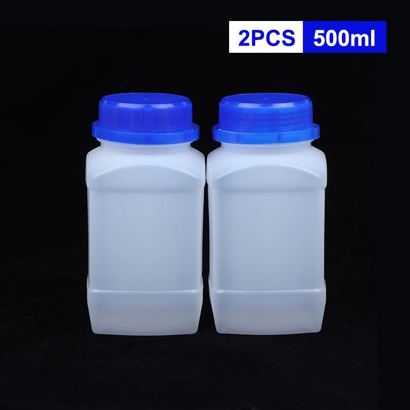 2 Piezas 250/500/800ml Blanco Plástico HDPE Vacío Cuadrado Botella Botella de Reactivo Laboratorio Muestras Frascos Antirrobo Azul Tapa de Rosca