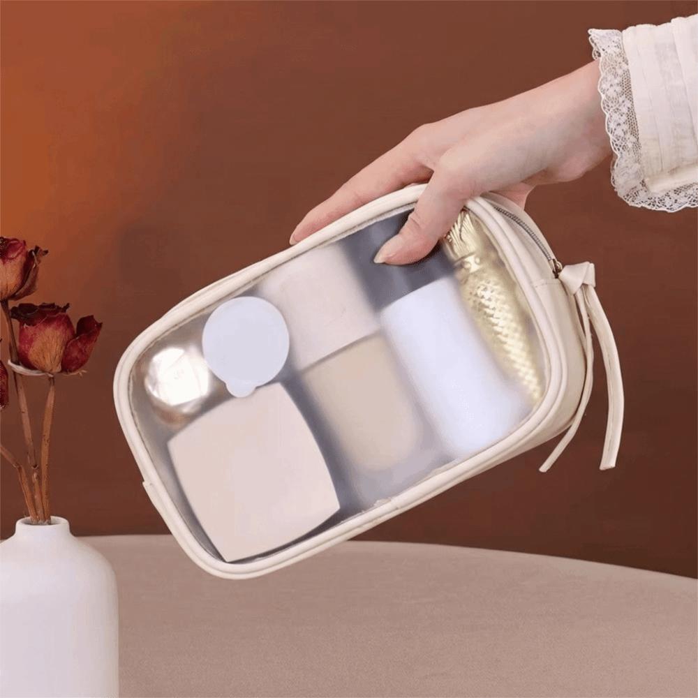 Zipper Transparent Cosmetic Bag PU Toiletry Organizer Simple Makeup Storage Bag  Ladies