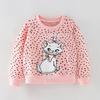 Girls' Polka-Dot Cat Long-Sleeved Sweatshirt Baby Autumn and Winter Clothing Infant and Toddler Round Neck Pullover Bottoming Shirt Top