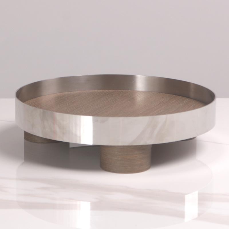 Minimalist Modern Imitation Wood Grain Metal Geometric Tray Ornaments Model Room Interior Soft Decoration Living Room Desktop Decoration Tray