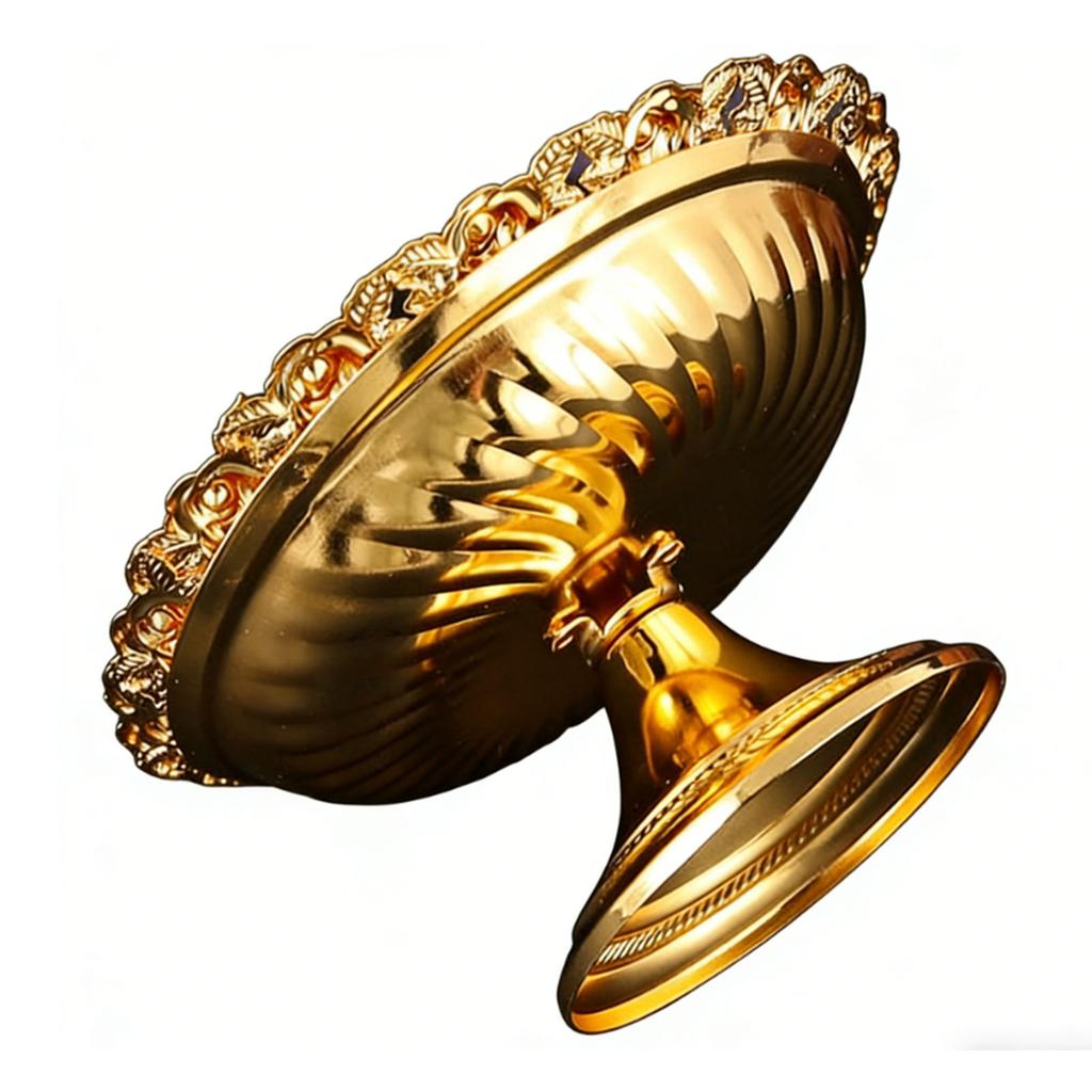 Footed Decorative Fruit Tray Vintage High Gloss Floral Carving Trim Metal Footed Fruit Plate for Snacks Nuts