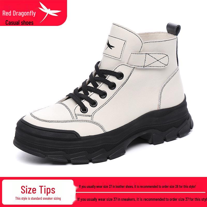 Red Dragonfly Women s 2023 Genuine Leather Winter Martin Boots - High-Top British-Style Short Boots 40