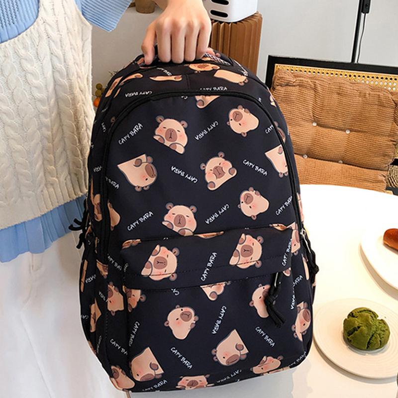 Large Capacity Lightweight Backpack Cartoon Capybara School Bag Student Schoolbag Adjustable Straps Backpack Gifts