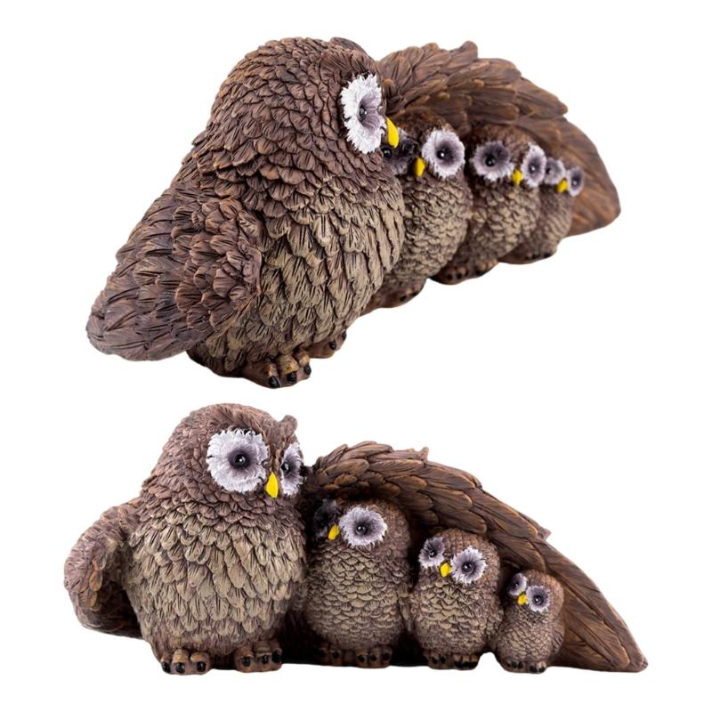 Resin Owl Family Figurines Garden Owl Decors Statue Resin Animal Figurines Sculpture Table Centrepieces for Living Room
