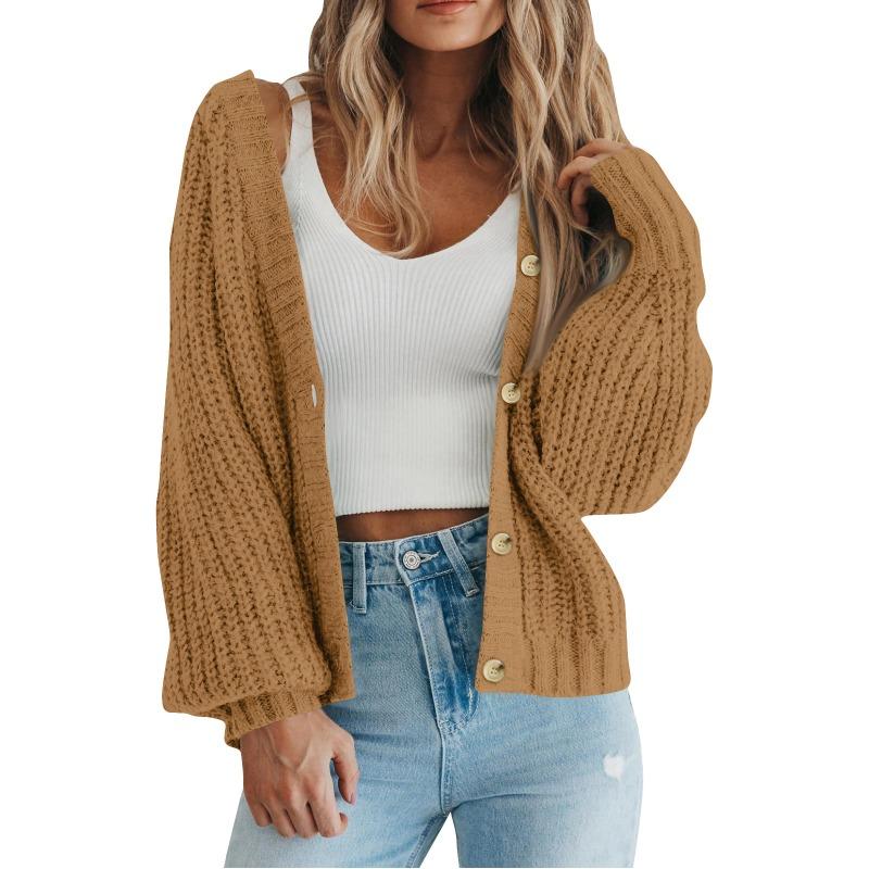 Autumn Winter Solid Color Simple Fashion Buttons Knitting Top Women Loose CasualCardigan Outwear Sweater