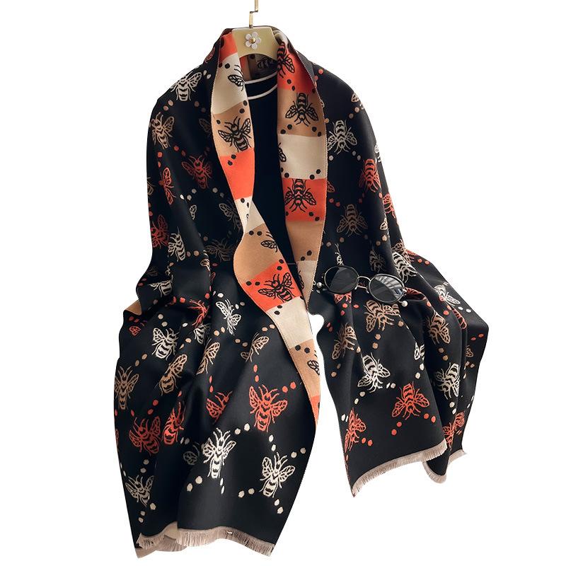 Bee Double-Sided Contrasting Colors Fashionable Versatile Imitation Cashmere Scarf Women'S Medium And Long Office Shawl Scarf
