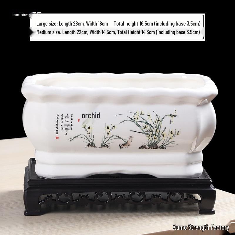 Large Ceramic Rectangular Flower Pot for Indoor Orchids, Succulents & Ficus