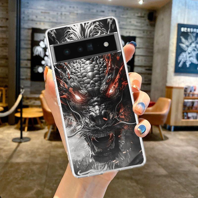 

Чехол для телефона Google Pixel 9 8 7 6 5 4 4XL Мягкий ТПУ 7A 6A 5A 4A 3A Pro XL 5G Прозрачный корпус Золотой Китайский Дракон Сумки Pixel 4