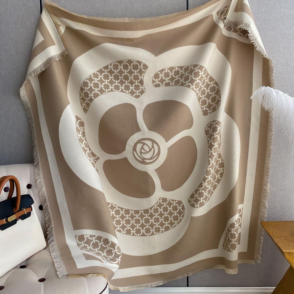Camellia Scarf Women'S Style Imitation Cashmere Square Scarf Thickened Air-Conditioned Room Warm Shawl Cape