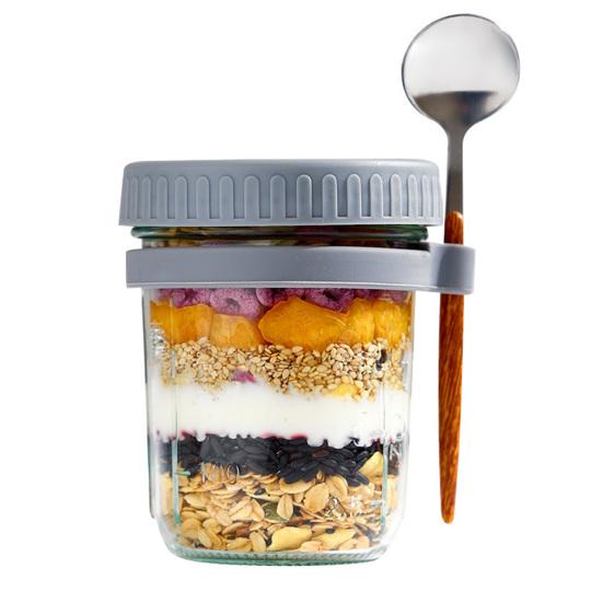 

Overnight Oats Containers with Airtight Lid & Spoon 350ml Breakfast Container for Yogurt Salad Chia Pudding Leak-Proof Portable Glass Jars for Meal серый