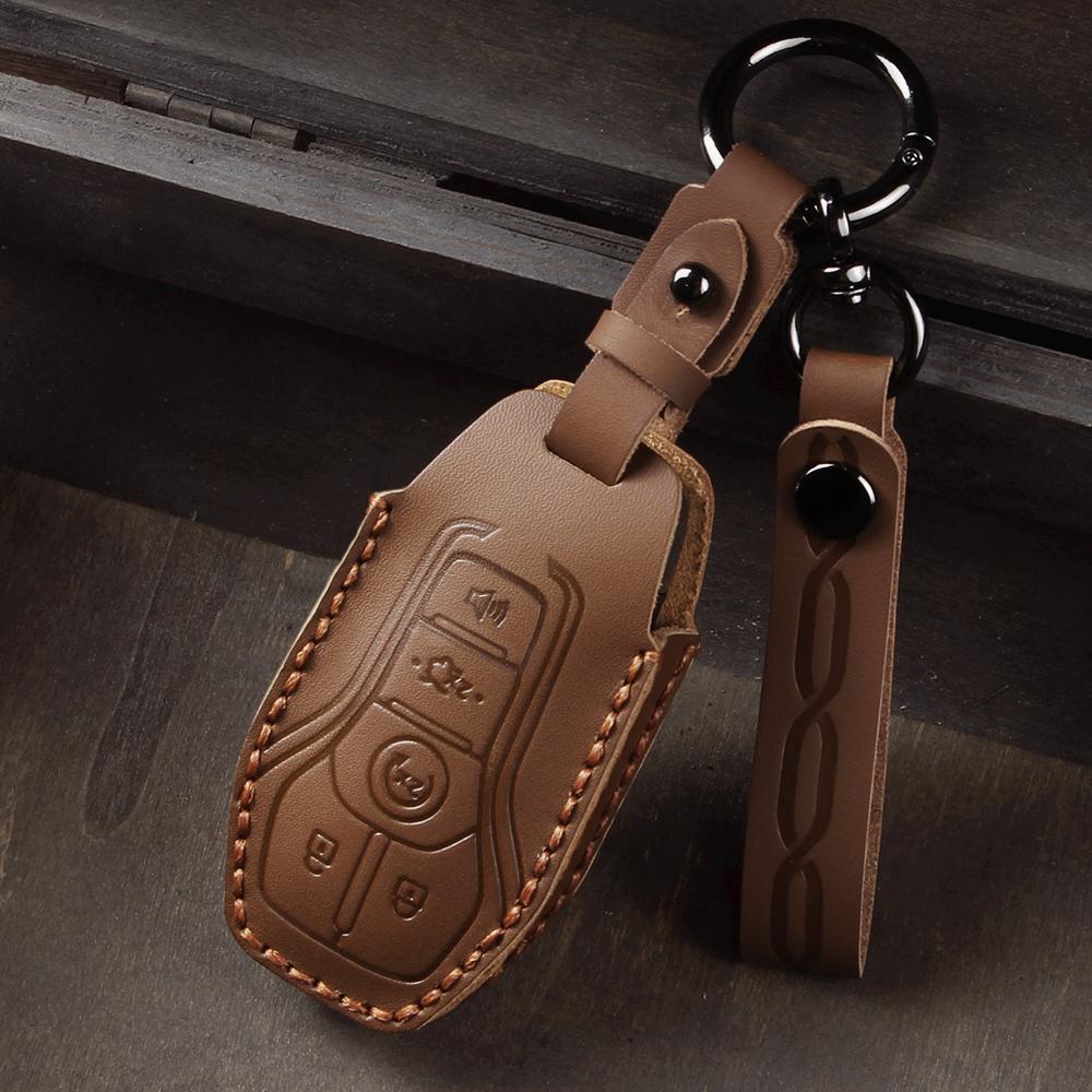 4 5 Buttons Leather Car Key Fob Case Cover Holder for Ford Fusion Explorer Mustang Edge F-150 Mondeo for Lincoln MKZ MKC MKX