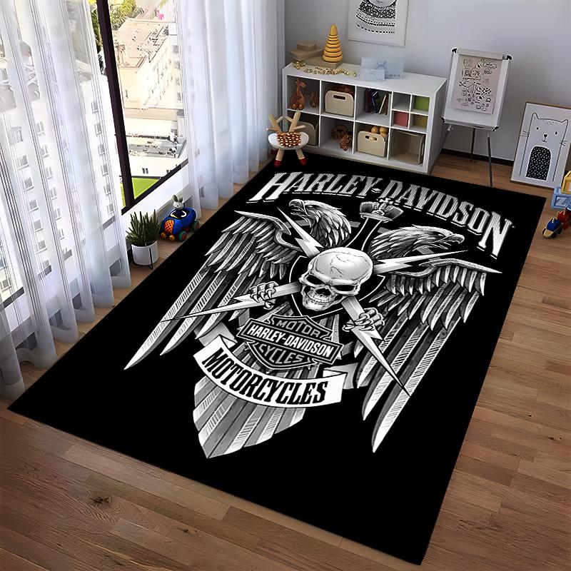 Harley-Davidson Skull Wing Design Rug for Motorcycle Enthusiasts Suitable for use as an anti-slip for living room bedroom sofas