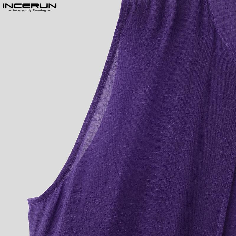 INCERUN Summer Men Satnd Neck Sleeveless Open Front Casual Loose Long Tanks Cardigan