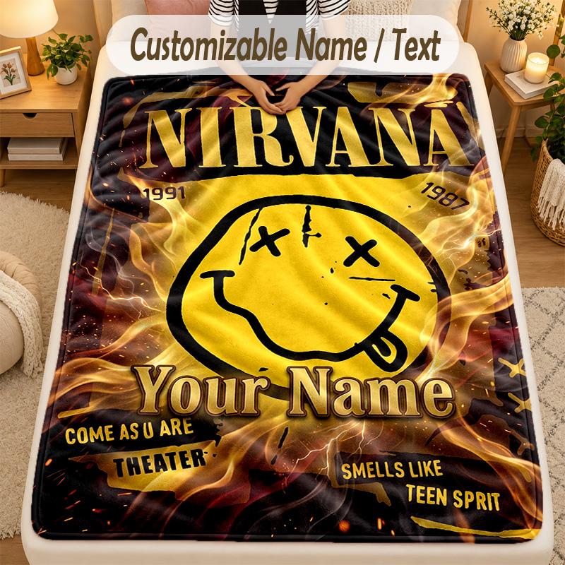 Flannel BlanketNirvana Custom Name Text Personalized Soft Warm Throw Blanket Home Decor Gift