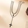 Collarbone Chain Triple Black Hip Hop Necklace Cross Pendant Dark Gothic Necklace