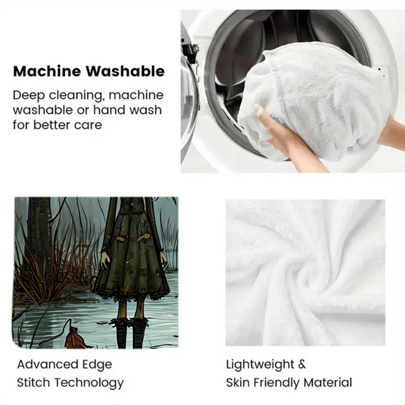 Goth Girl 2D Flat Pattern Flannel Blanket High Quality All Seasons Warmth and Comfort Perfect for Christmas Gifts.MMT0918112