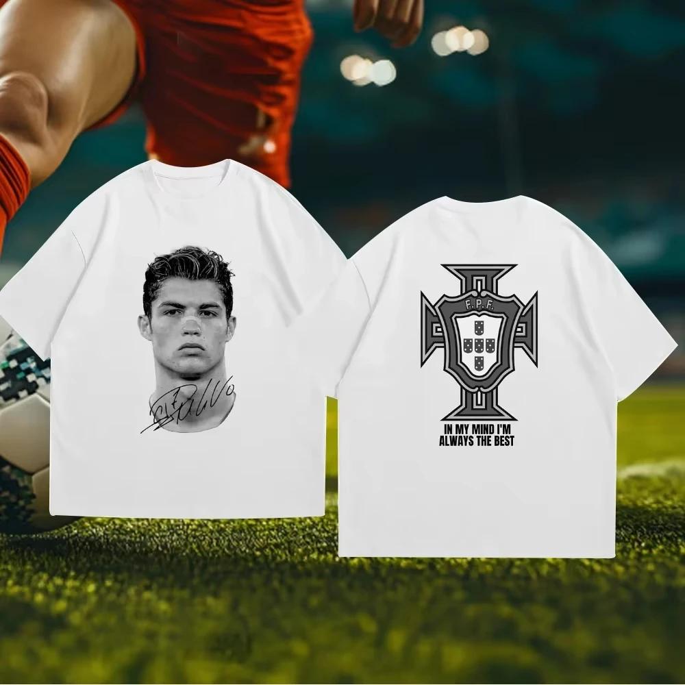 Cristiano Ronaldo Soccer Superstar Super Fashion Print Short Sleeve Cotton Tshirt Unisex and Women Worn American Style T Shirt
