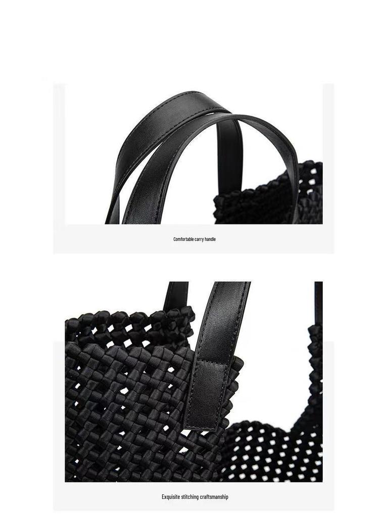 New Large Capacity Hand-Woven Pinwheel Knot Tote Bag with Niche Cutout Design for Mother and Child.