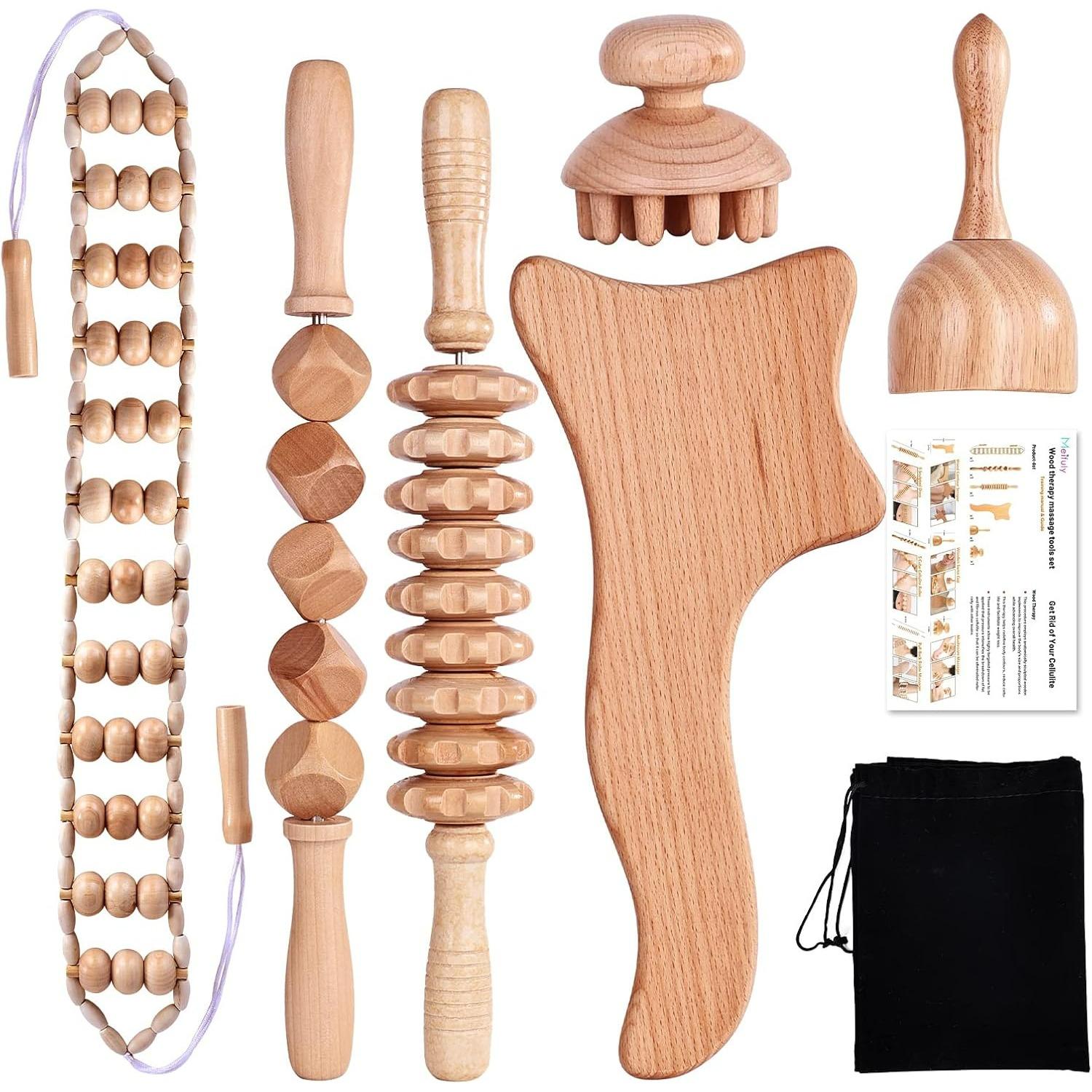 

6 Pcs Wood Therapy Massage Tools, Wooden Massager Kit for Body Shaping, Lymphatic Drainage, Muscle Pain Relief, Anti-Cellulite (with Storage Bag) Z6