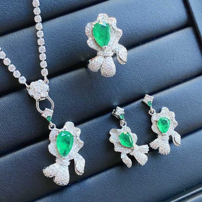 

SACE GEMS классический медный сплав циркон кольцо серьги кулон ожерелье ювелирные наборы подарки для свадебной вечеринки Open зелёный