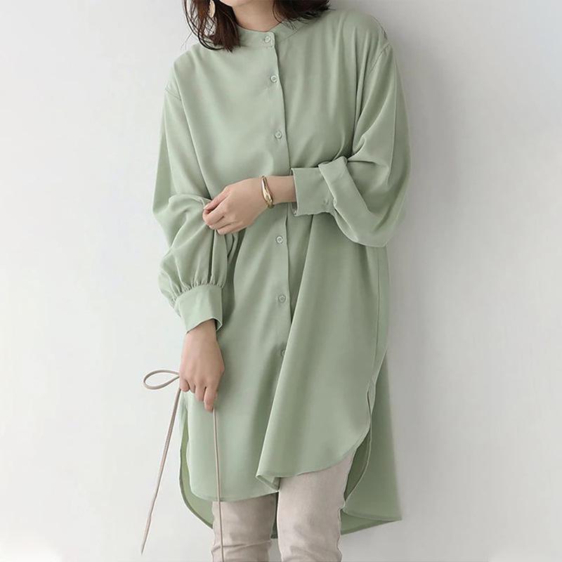 Women's Loose Fit Long-Sleeve Mid-Length Shirt Dress