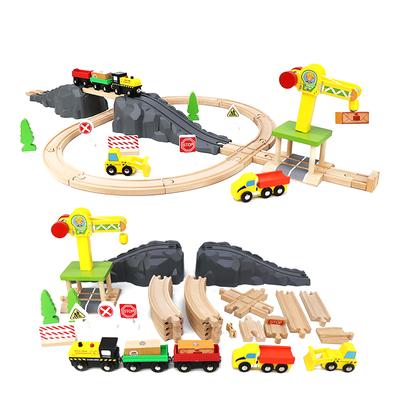 Children's Wooden Track Set Magnetic Small Train Assembly Combination Suspension Bridge Wooden Boy and Girl Toy Gift