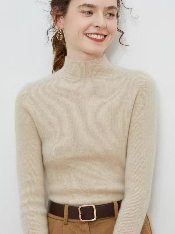 Women's Seamless Pure Wool Half-High Neck Sweater