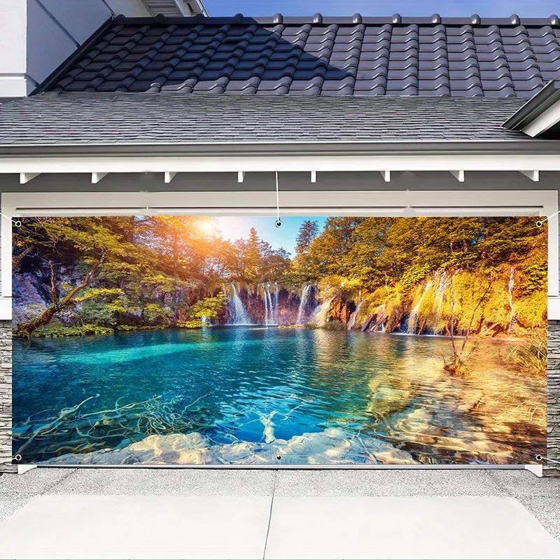 Autumn Scenery Waterfall Print Garage Door Trim Large Outdoor Waterproof Fabric Banner Decoration Suitable for Festivals