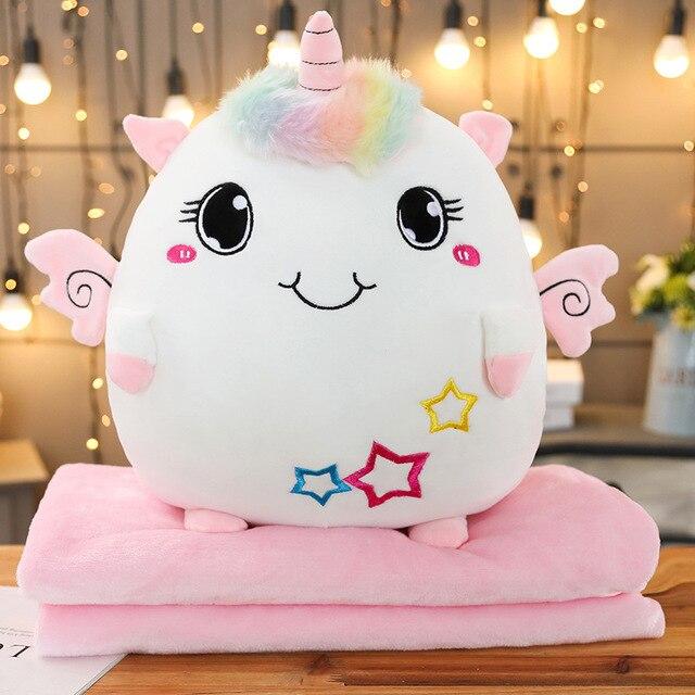 1pc 30cm Soft Animal 3 In 1 Pillow With Blanket Kawaii Plush Dinosaur Unicorn Elephant Cat Toy Stuffed Handwarmer For Children