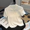 Temperament Lapel Ice Silk Knit Top Summer Loose Thin Twist Short-sleeved T-shirt
