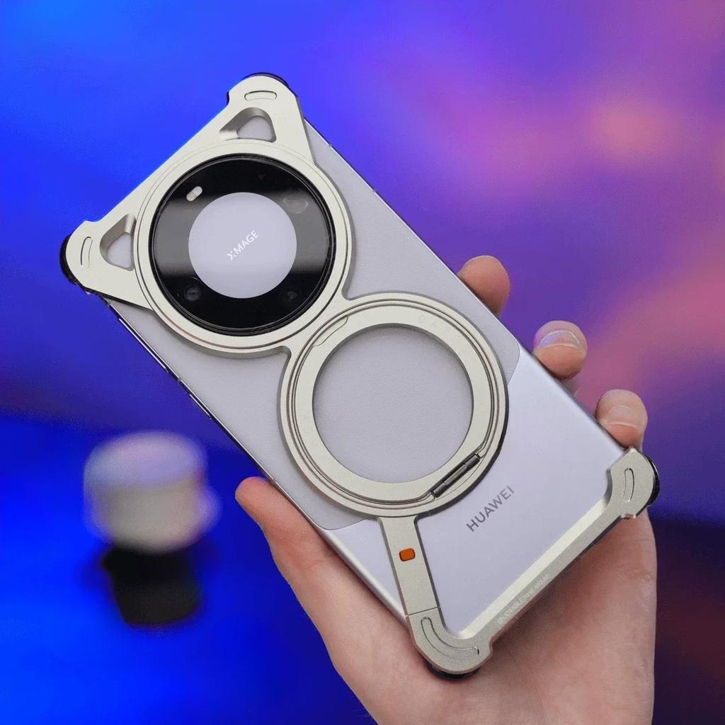 Oatsbasf Metal Frameless Phone Case for Huawei Mate 70/70 Pro/70 Pro+ Z Shape Protective Cover with 360° Rotatable Magnetic Ring