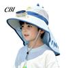 Dinosaur Fishing Hat for Kids Sun with Solar Fan, Wide Brim UV Protection Beach Babies Neck Flap, Summer Cap Boys Girls Camping