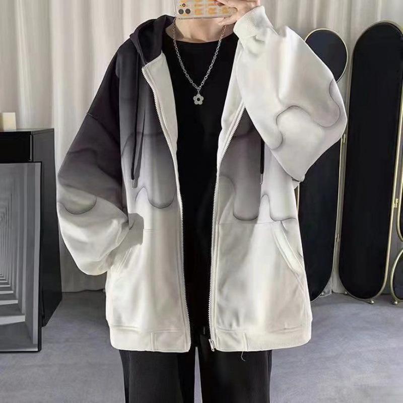 Jacket Men's Spring and Autumn Versatile Korean Style Trendy Student Loose Hong Kong Style Waffle Style Hooded Jacket