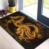Golden Chinese Dragon Print Flannel Area Rug, Non-slip Soft Floor Mat for Living Room Bedroom Home Decor